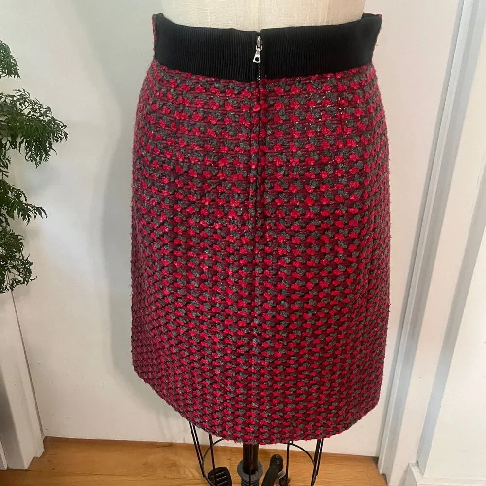 MARC JACOBS Wool Blend Red and Gray Tweed Metallic Skirt Size‎ 8